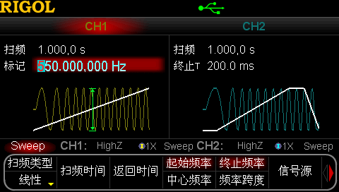 支持由低频向高频或由高频向低频扫描输出