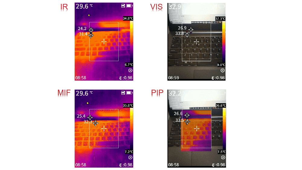 四种图像模式，均可呈现温度数据