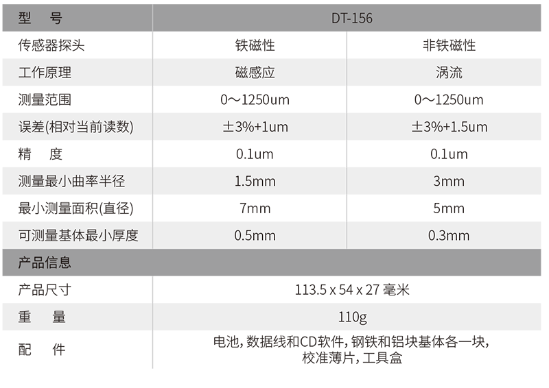 DT-156涂镀层测厚仪参数