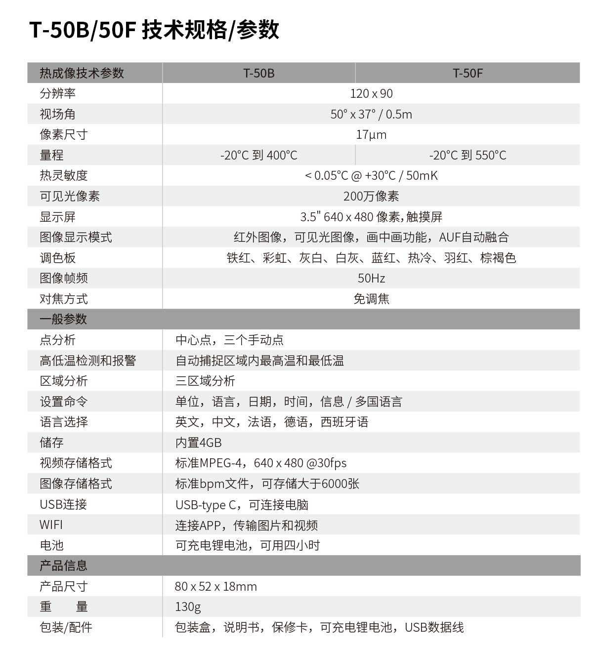 T-50B/50F 便携式口袋红外热像仪
