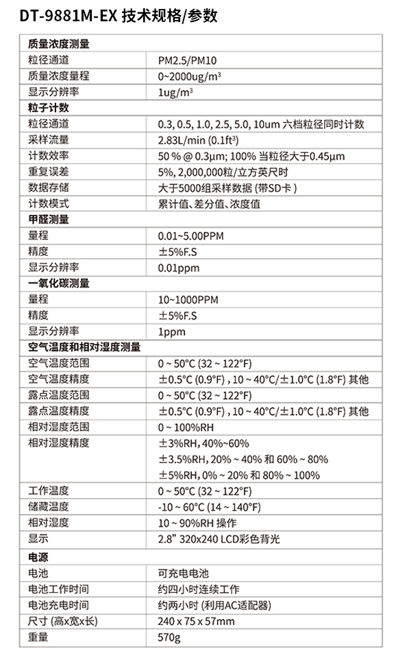 DT-9881M-EX PM2.5粉尘颗粒物空气质量检测仪