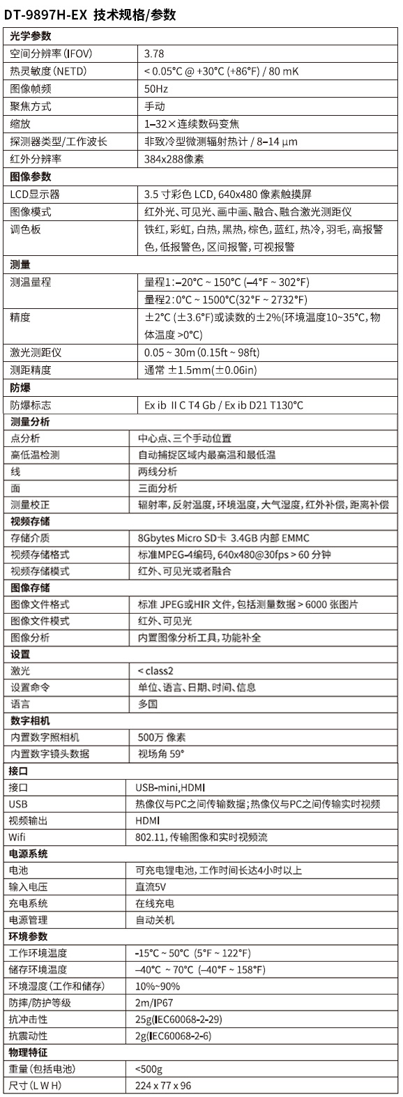 DT-9897H-EX 高端智能型红外热像仪参数